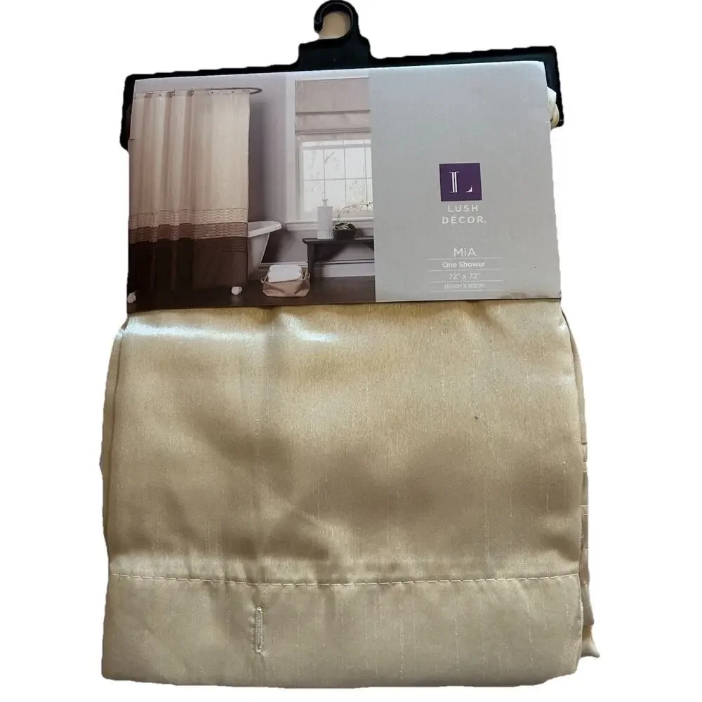 NWT Lush Décor Mia Shower Curtain Wheat Chocolate Taupe Satin Color Block Smooth